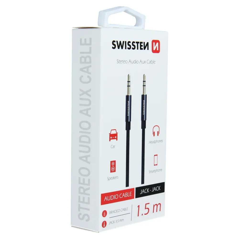 AUDIO CABLE SWISSTEN TEXTILE 3,5 mm JACK (male) - 3,5 mm JACK (male) 1,5 M BLACK