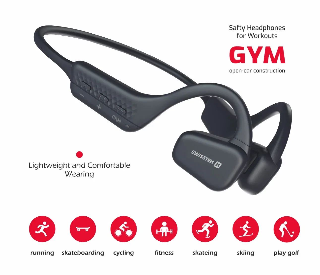 BLUETOOTH EARPHONES SWISSTEN GYM AIR CONDUCTION