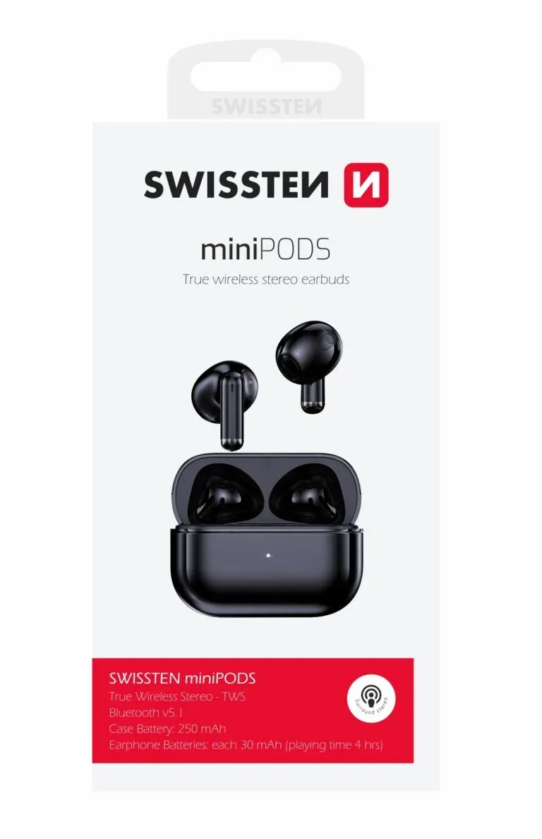 BLUETOOTH TWS EARPHONES SWISSTEN MINIPODS BLACK
