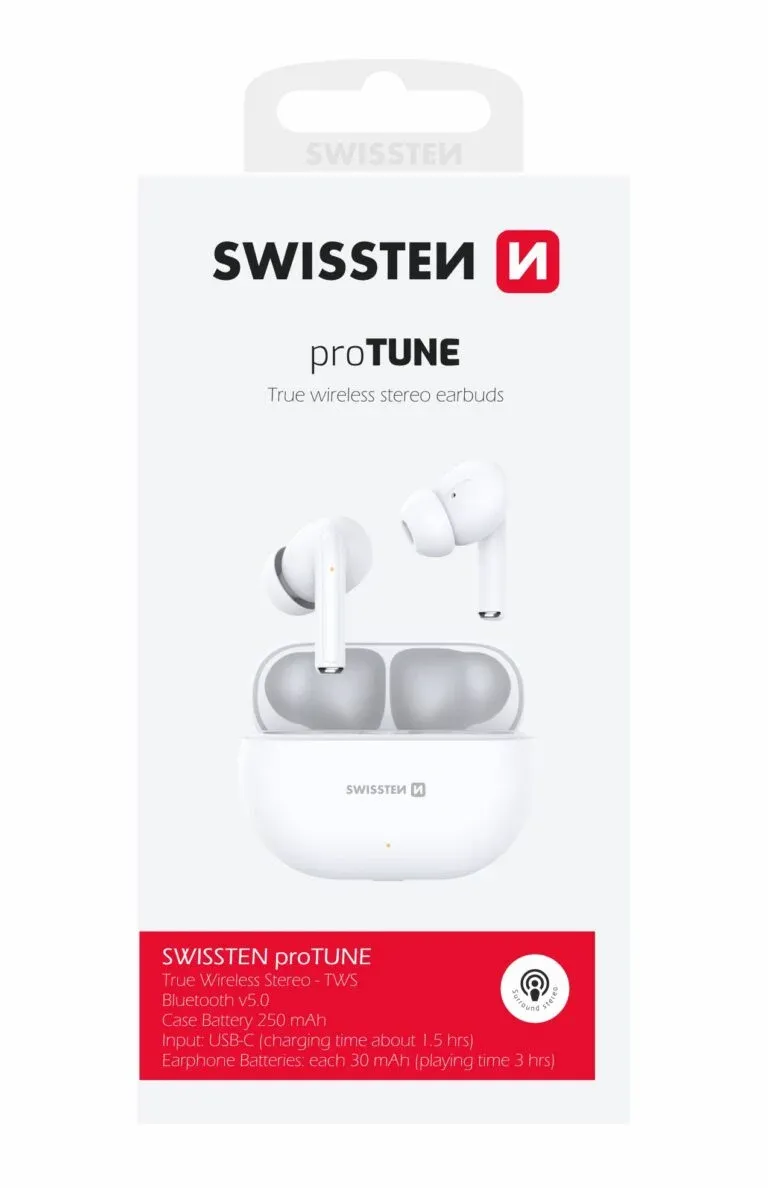 BLUETOOTH TWS EARPHONES SWISSTEN PRO TUNE WHITE