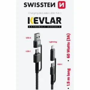 CABLE SWISSTEN KEVLAR 4in1 3A 1,5 M ANTRACIT