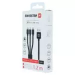 DATA CABLE SWISSTEN TEXTILE 3in1 MFi 1,2 M BLACK
