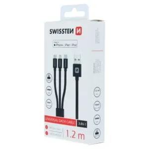 DATA CABLE SWISSTEN TEXTILE 3in1 MFi 1,2 M BLACK