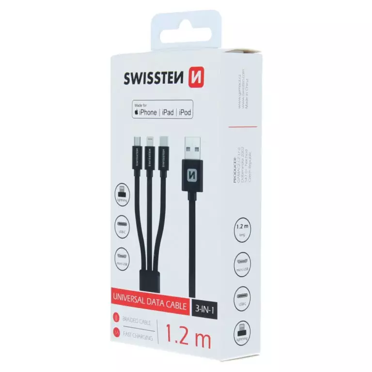 DATA CABLE SWISSTEN TEXTILE 3in1 MFi 1,2 M BLACK