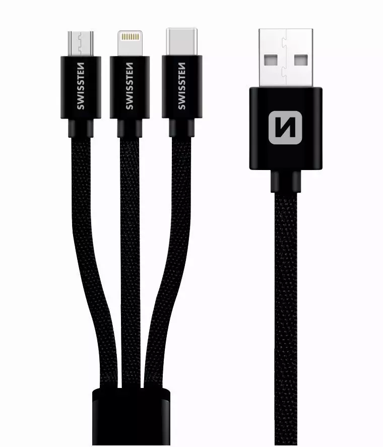 DATA CABLE SWISSTEN TEXTILE 3in1 MFi 1,2 M BLACK