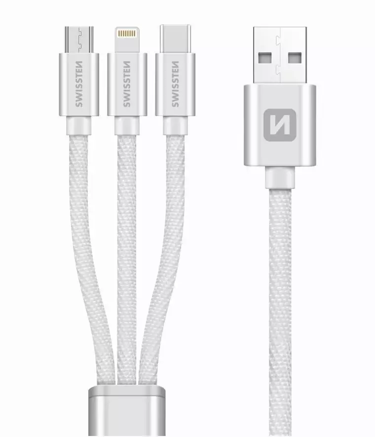 DATA CABLE SWISSTEN TEXTILE 3in1 MFi 1,2 M SILVER
