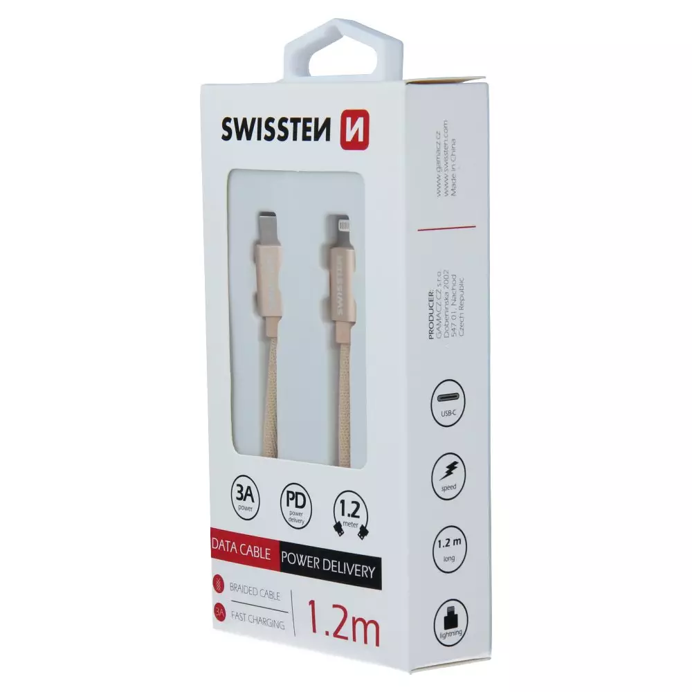 DATA CABLE SWISSTEN TEXTILE USB-C / LIGHTNING 1.2 M GOLD