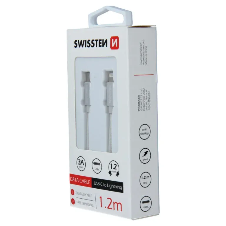 DATA CABLE SWISSTEN TEXTILE USB-C / LIGHTNING 1.2 M SILVER
