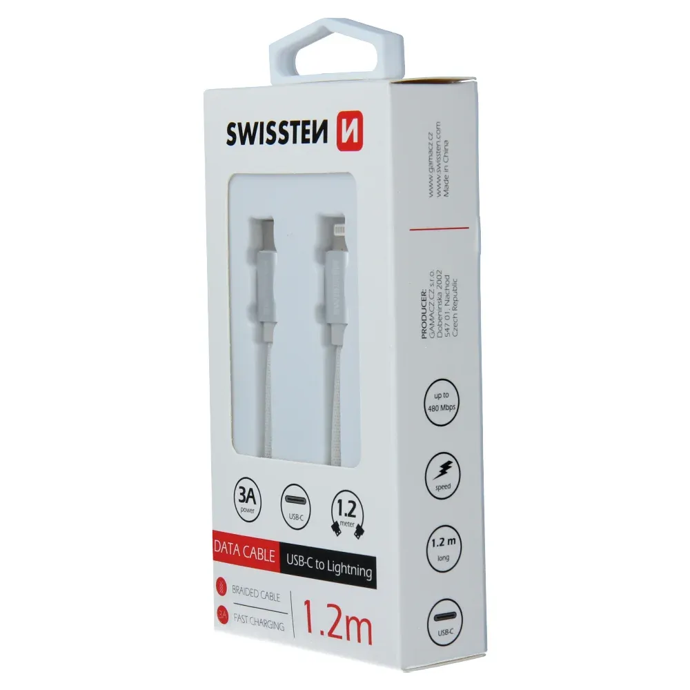 DATA CABLE SWISSTEN TEXTILE USB-C / LIGHTNING 1.2 M SILVER