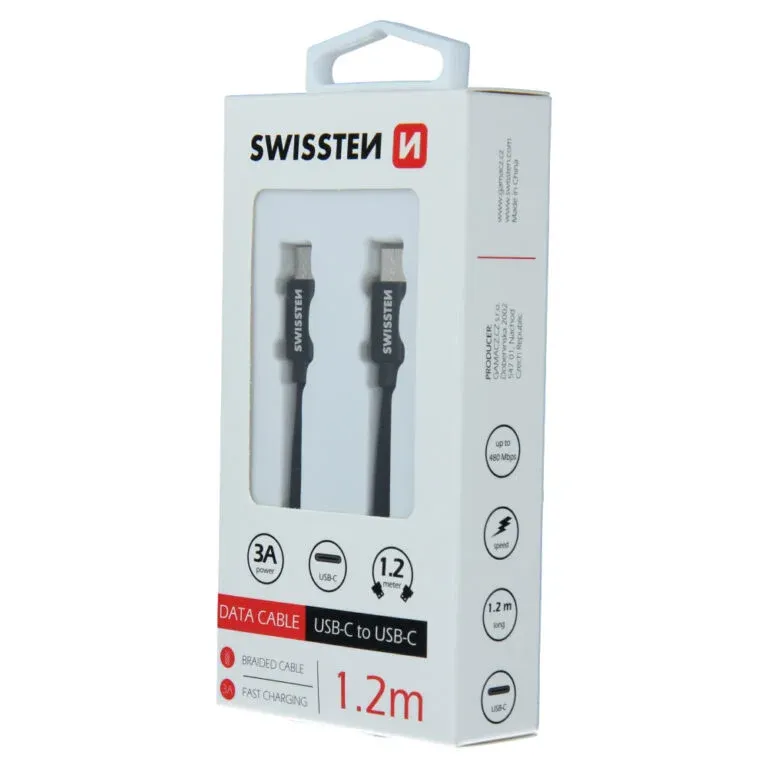 DATA CABLE SWISSTEN TEXTILE USB-C / USB-C 1.2 M BLACK