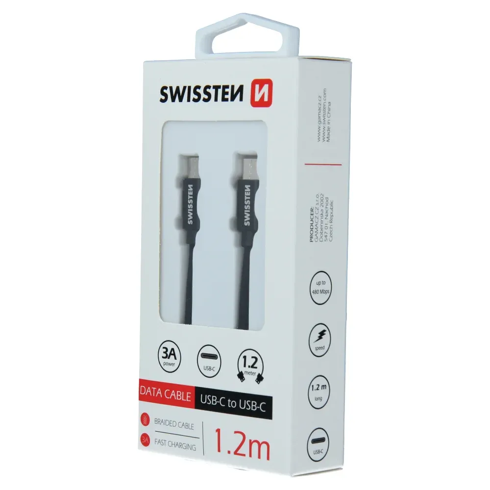 DATA CABLE SWISSTEN TEXTILE USB-C / USB-C 1.2 M BLACK