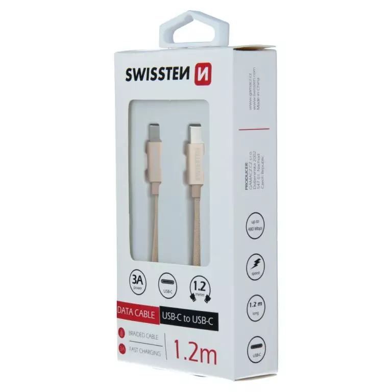 DATA CABLE SWISSTEN TEXTILE USB-C / USB-C 1.2 M GOLD
