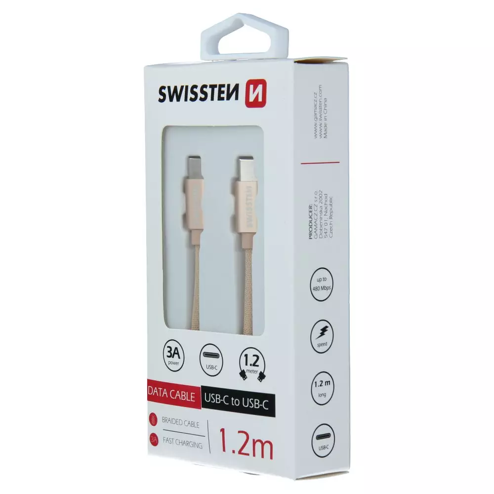 DATA CABLE SWISSTEN TEXTILE USB-C / USB-C 1.2 M GOLD