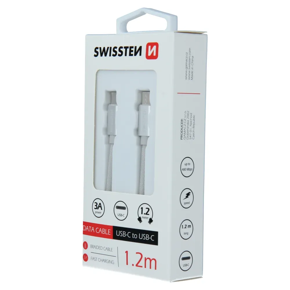 DATA CABLE SWISSTEN TEXTILE USB-C / USB-C 1.2 M SILVER
