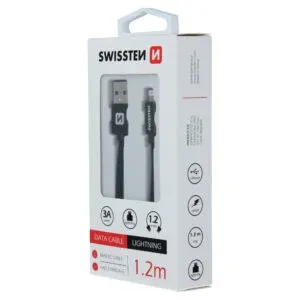 DATA CABLE SWISSTEN TEXTILE USB / LIGHTNING 1.2 M BLACK