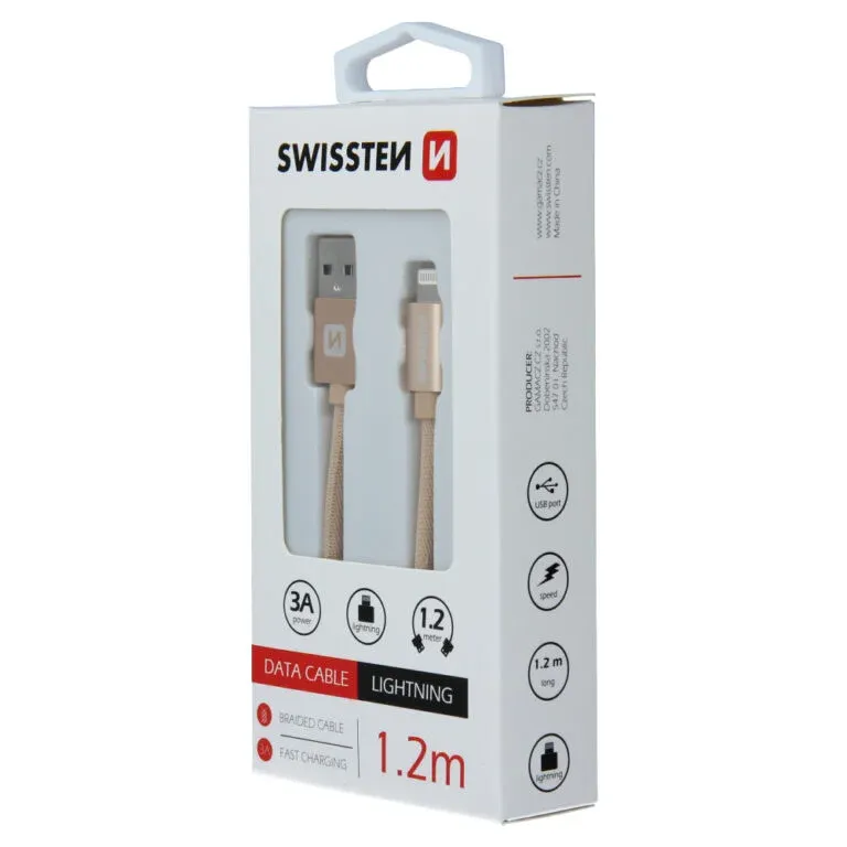 DATA CABLE SWISSTEN TEXTILE USB / LIGHTNING 1.2 M GOLD