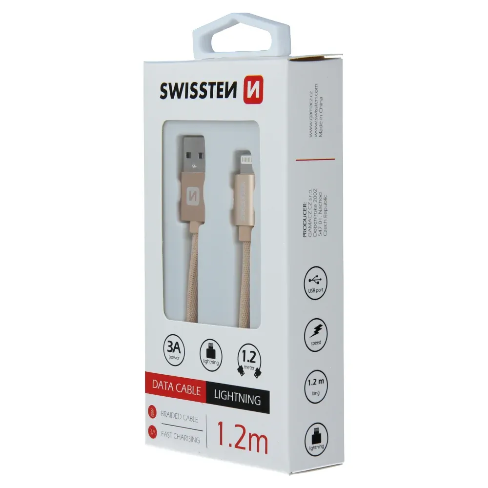 DATA CABLE SWISSTEN TEXTILE USB / LIGHTNING 1.2 M GOLD