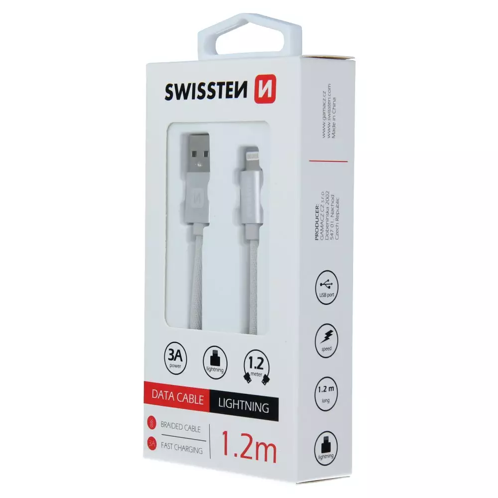 DATA CABLE SWISSTEN TEXTILE USB / LIGHTNING 1.2 M SILVER