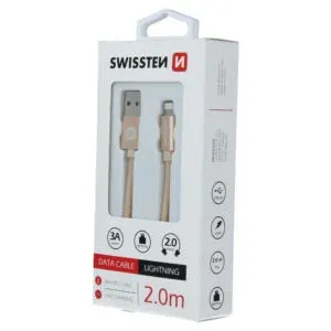DATA CABLE SWISSTEN TEXTILE USB / LIGHTNING 2.0 M GOLD