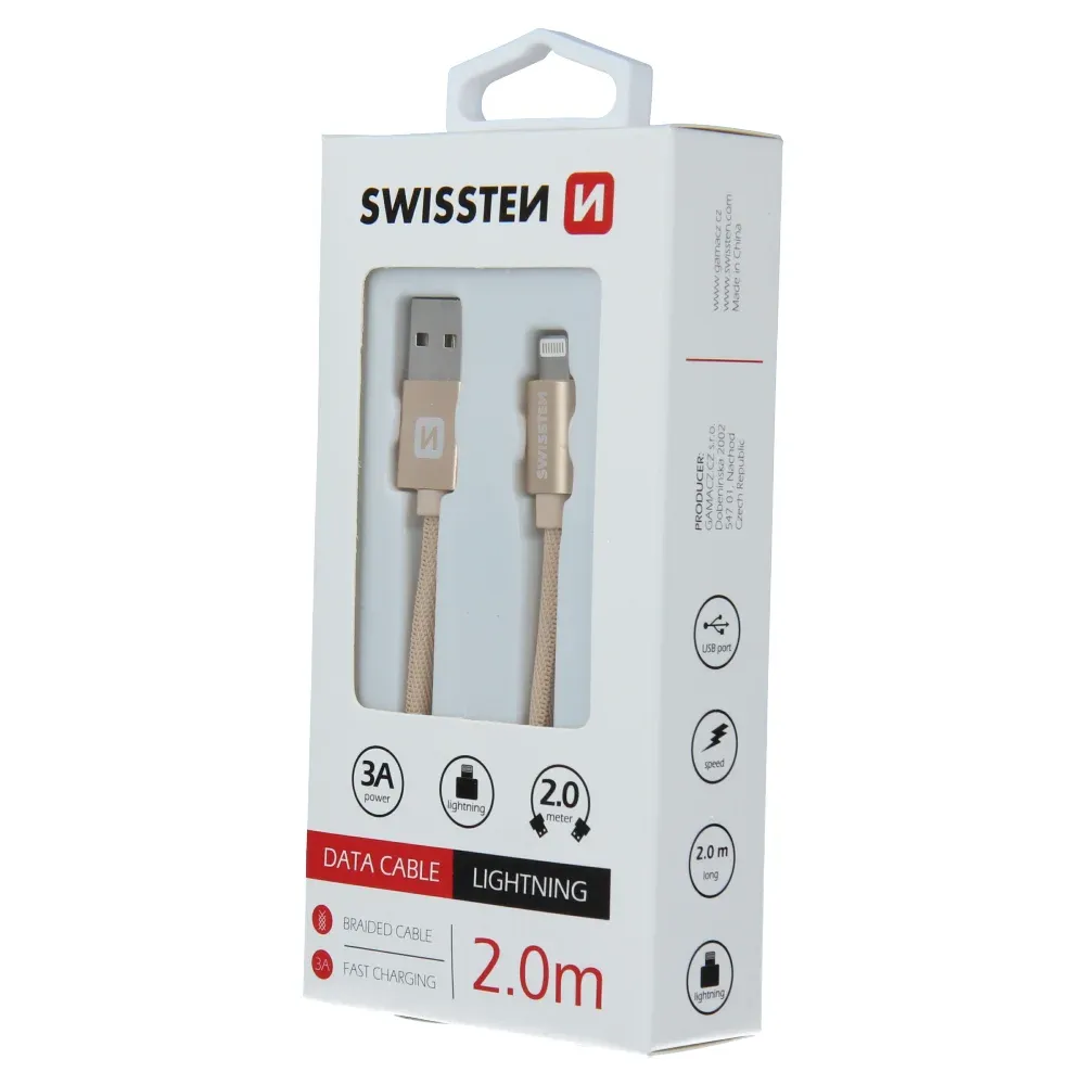 DATA CABLE SWISSTEN TEXTILE USB / LIGHTNING 2.0 M GOLD