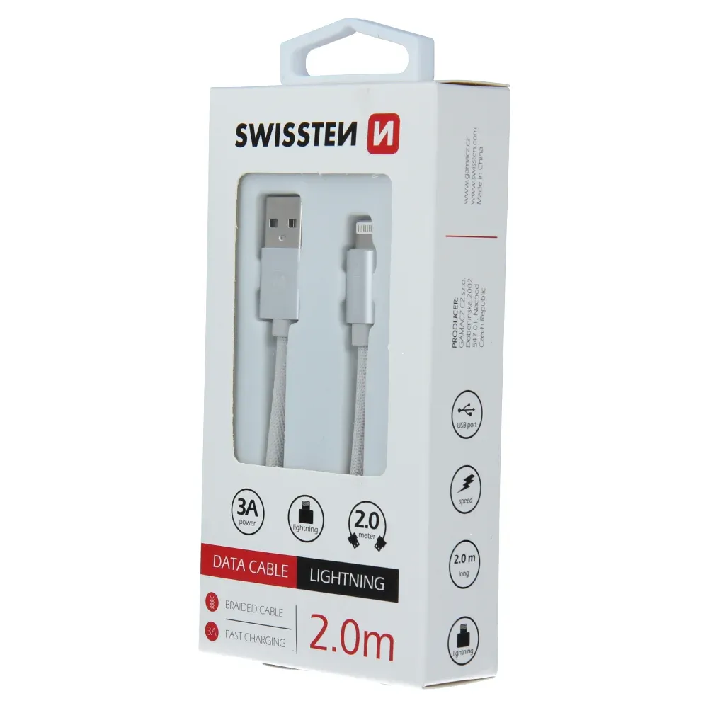 DATA CABLE SWISSTEN TEXTILE USB / LIGHTNING 2.0 M SILVER