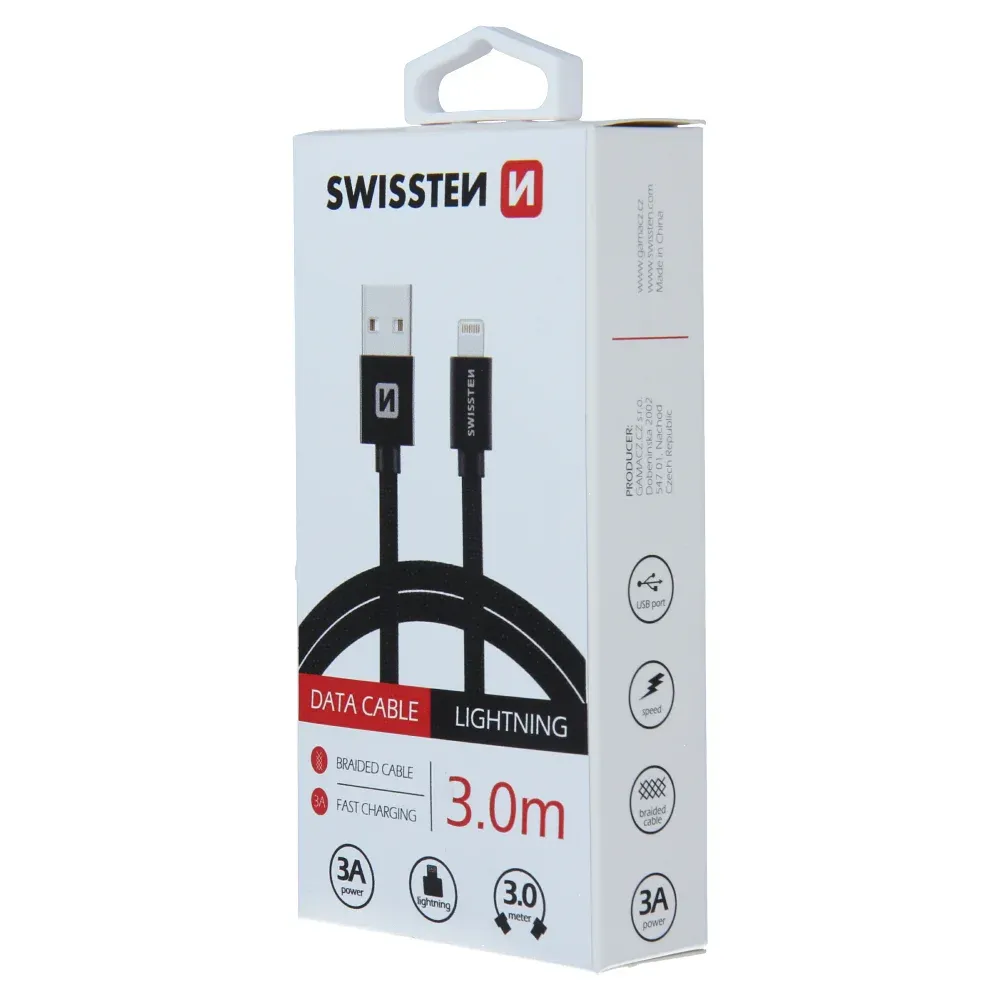 DATA CABLE SWISSTEN TEXTILE USB / LIGHTNING 3.0 M BLACK