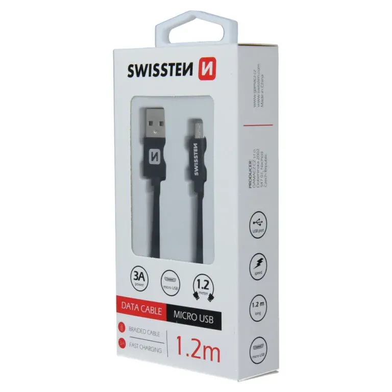DATA CABLE SWISSTEN TEXTILE USB / MICRO USB 1.2 M BLACK