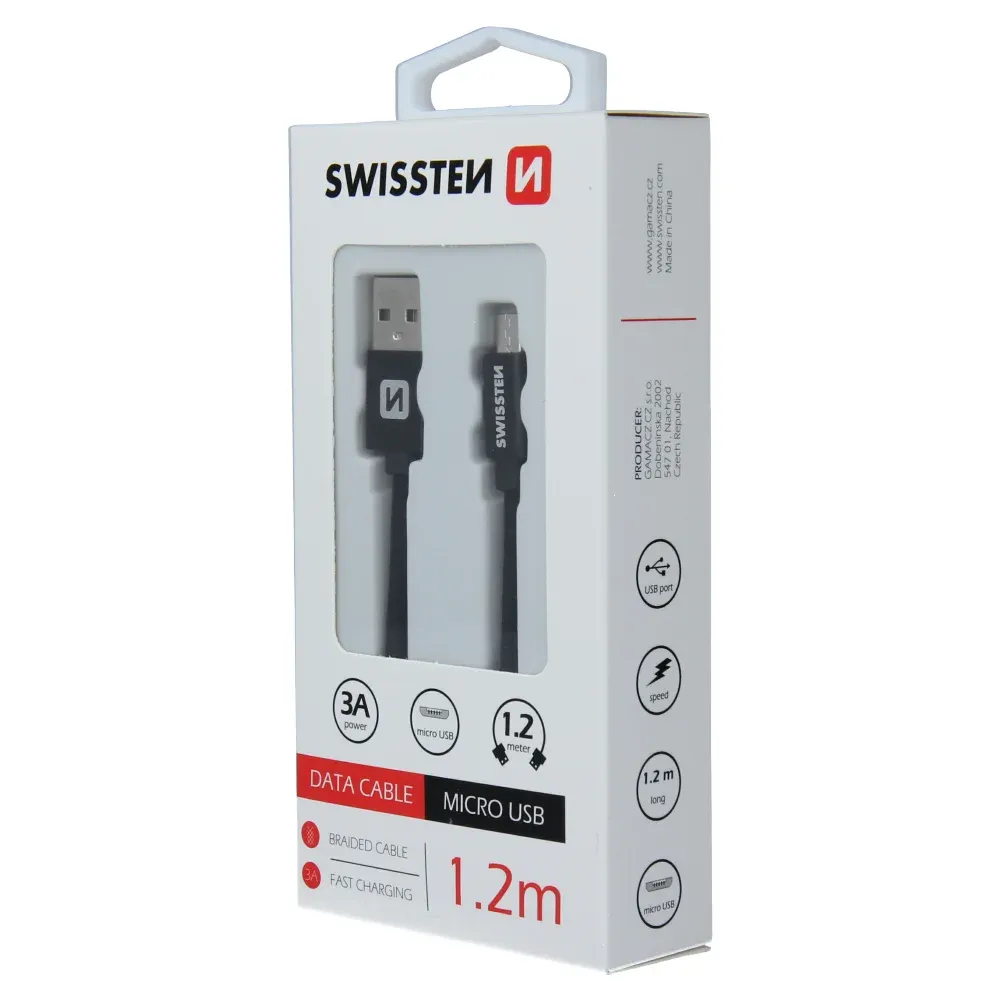 DATA CABLE SWISSTEN TEXTILE USB / MICRO USB 1.2 M BLACK