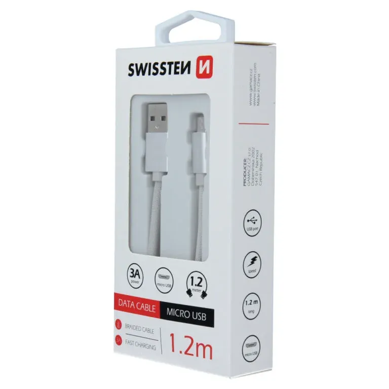 DATA CABLE SWISSTEN TEXTILE USB / MICRO USB 1.2 M SILVER