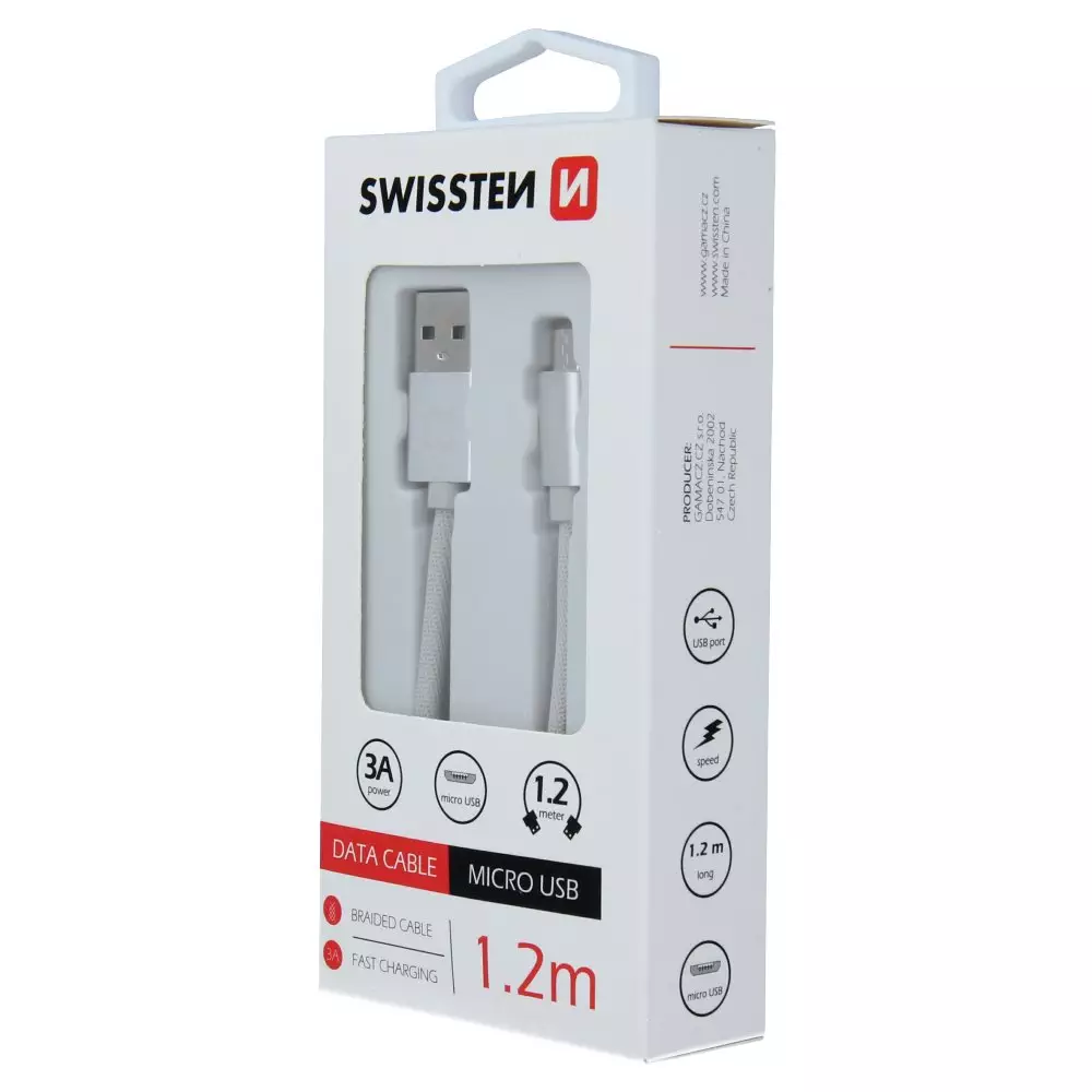 DATA CABLE SWISSTEN TEXTILE USB / MICRO USB 1.2 M SILVER