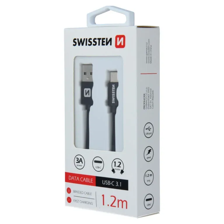 DATA CABLE SWISSTEN TEXTILE USB / USB-C 1.2 M BLACK