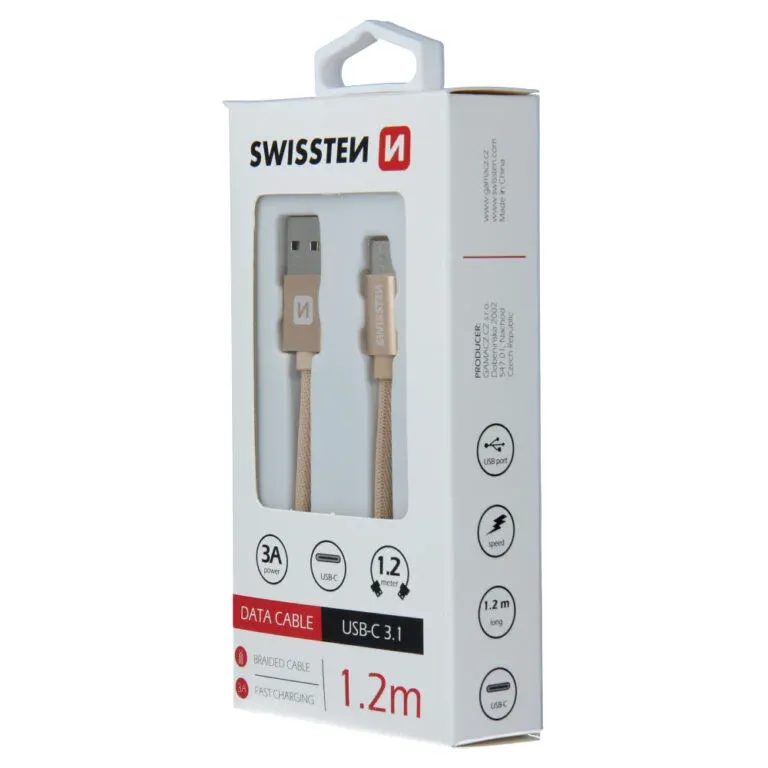 DATA CABLE SWISSTEN TEXTILE USB / USB-C 1.2 M GOLD