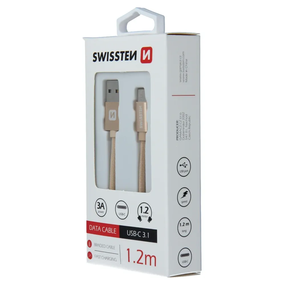 DATA CABLE SWISSTEN TEXTILE USB / USB-C 1.2 M GOLD