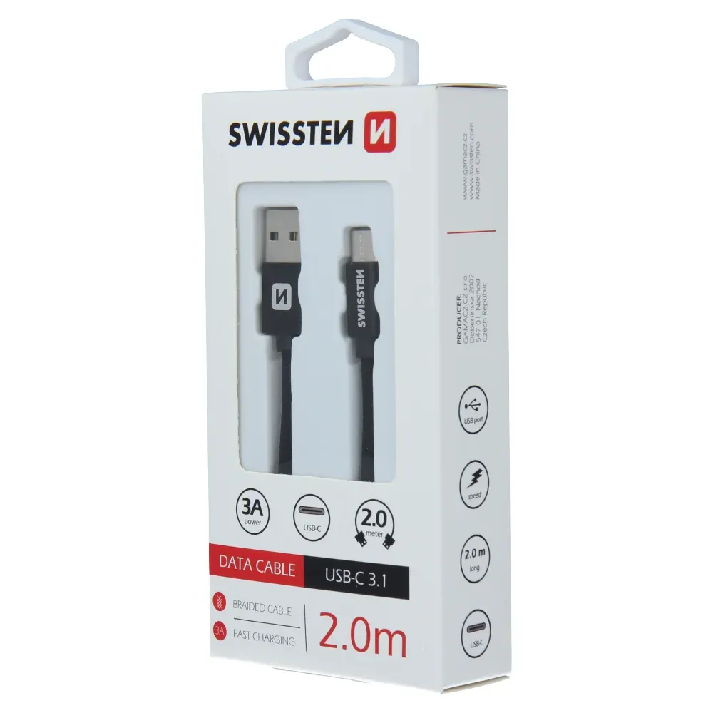 DATA CABLE SWISSTEN TEXTILE USB / USB-C 2.0 M BLACK
