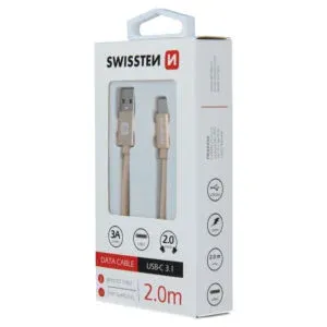DATA CABLE SWISSTEN TEXTILE USB / USB-C 2.0 M GOLD