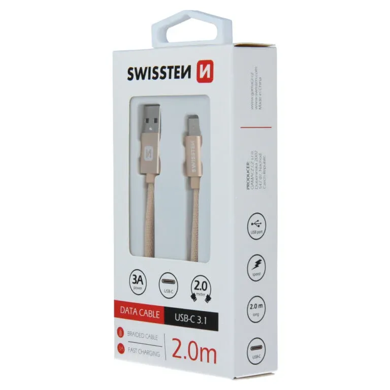 DATA CABLE SWISSTEN TEXTILE USB / USB-C 2.0 M GOLD