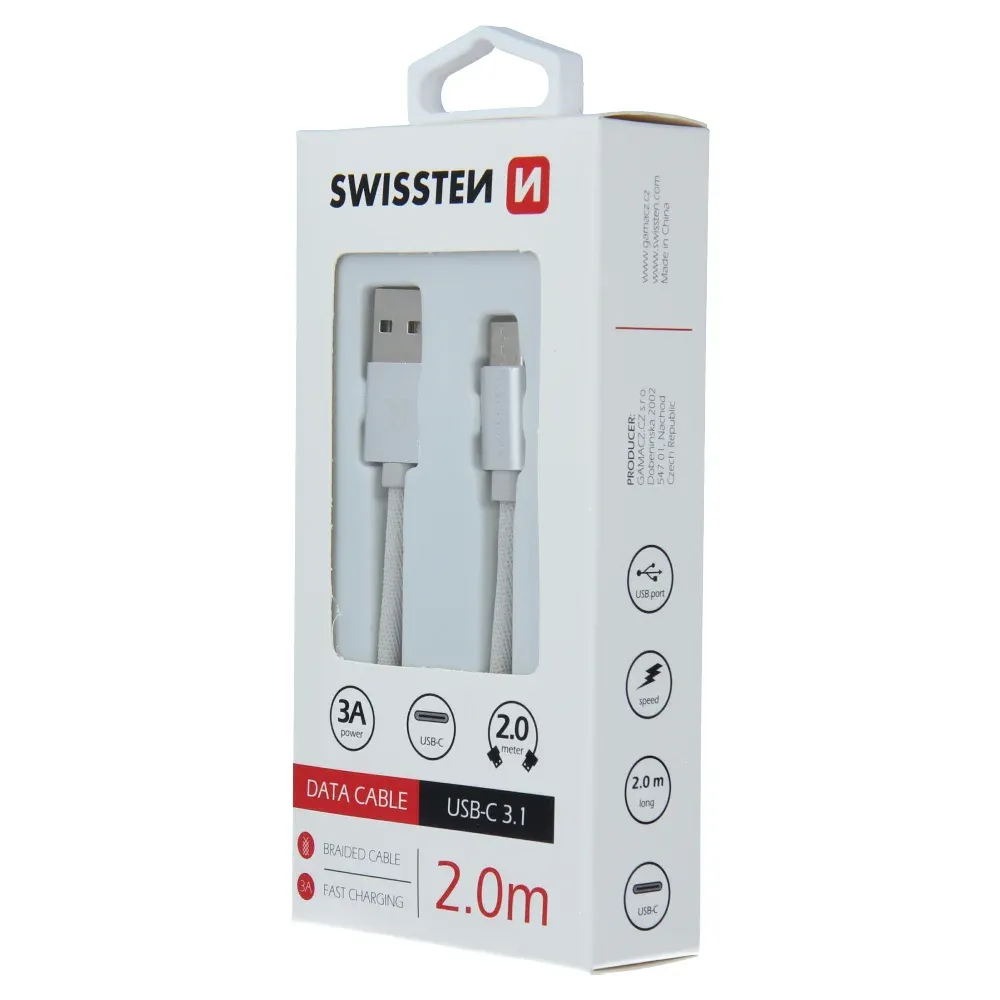 DATA CABLE SWISSTEN TEXTILE USB / USB-C 2.0 M SILVER