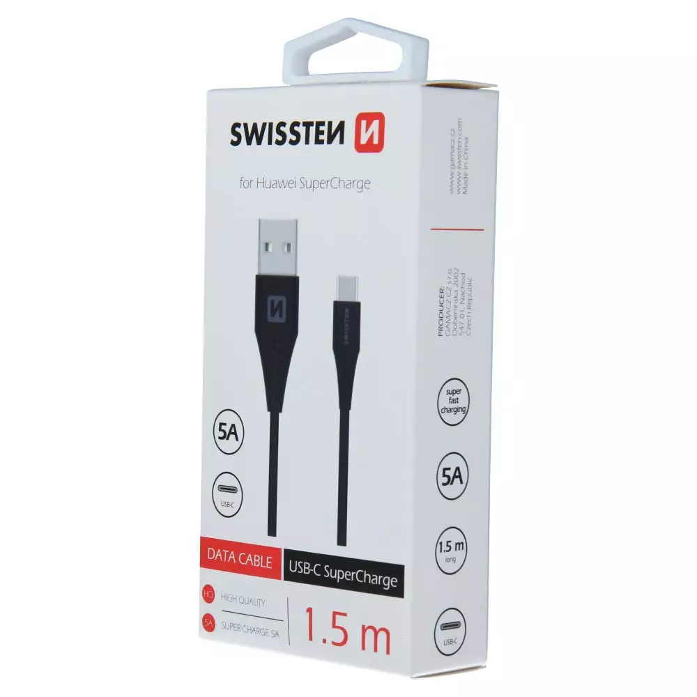 DATA CABLE SWISSTEN USB / USB-C SUPER FAST CHARGING 5A 1.5M BLACK