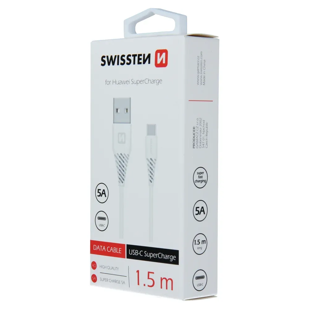 DATA CABLE SWISSTEN USB / USB-C SUPER FAST CHARGING 5A 1.5M WHITE