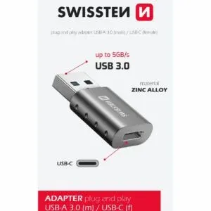 SWISSTEN ADAPTER USB-A(M)/USB-C(F)