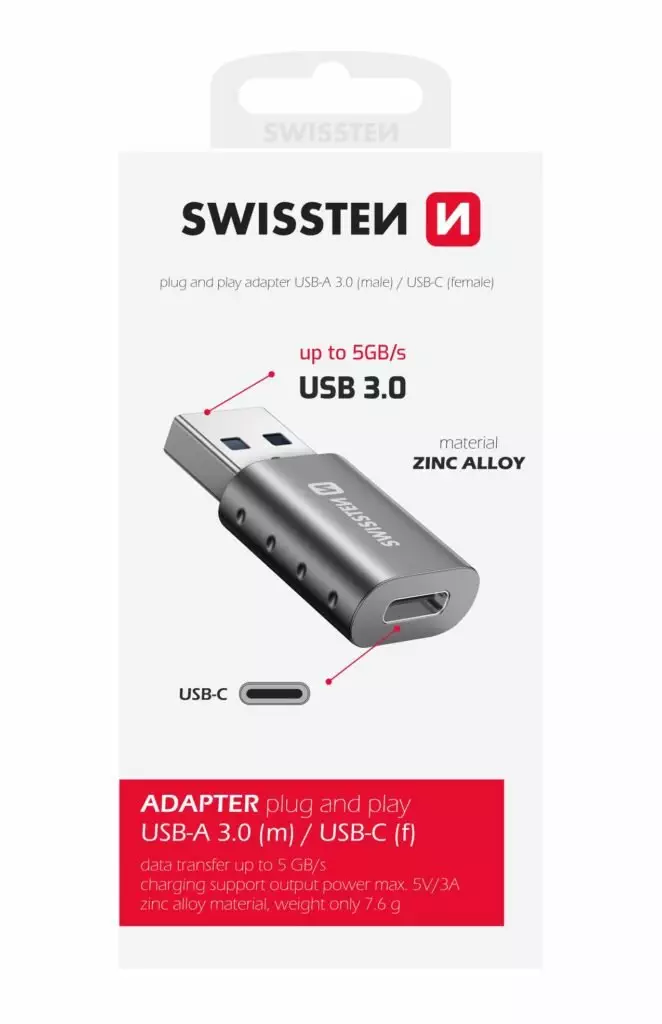 SWISSTEN ADAPTER USB-A(M)/USB-C(F)