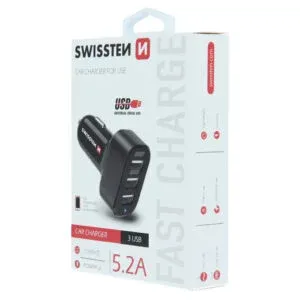 SWISSTEN CAR CHARGER WITH 3x USB 5,2A POWER