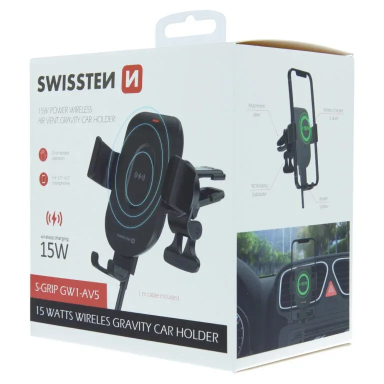 SWISSTEN GRAVITY CAR HOLDER WITH WIRELESS CHARGER 15W S-GRIP  GW1-AV5