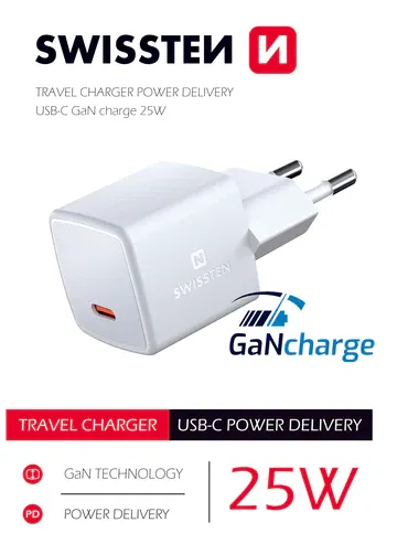 SWISSTEN GaN MINI SUPER FAST CHARGER USB-C 25W POWER DELIVERY