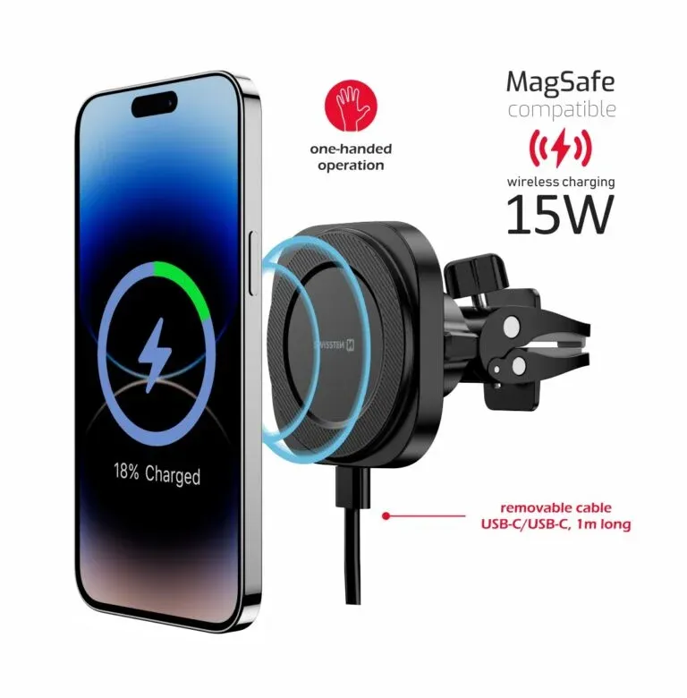 SWISSTEN MagStick COMPACT MAGNETIC CAR HOLDER WITH WIRELESS CHARGER 15W/7,5W(MagSafe compatible