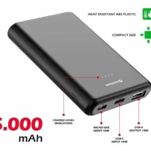 SWISSTEN POWER LINE POWER BANK 5000 mAh 10W BLACK