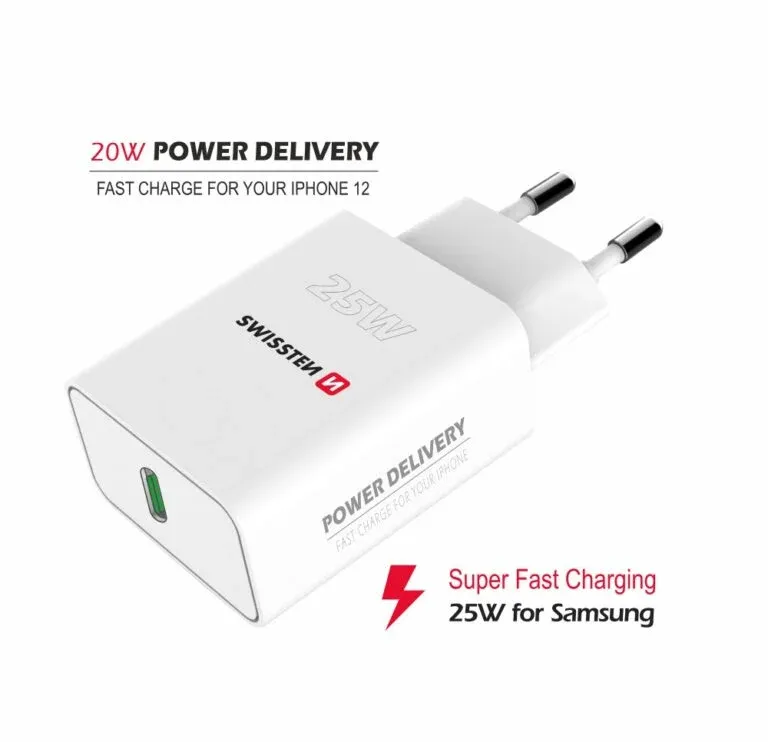 SWISSTEN TRAVEL CHARGER PD 25W FOR IPHONE AND SAMSUNG BLACK