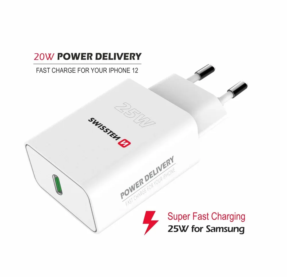SWISSTEN TRAVEL CHARGER PD 25W FOR IPHONE AND SAMSUNG BLACK