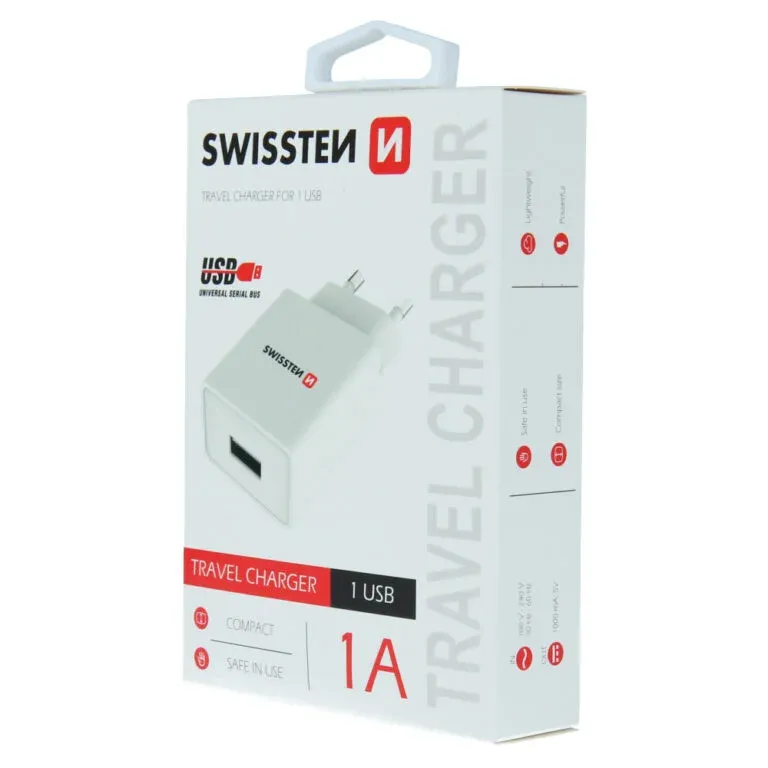 SWISSTEN TRAVEL CHARGER SMART IC, CE WITH 1x USB 1 A POWER WHITE