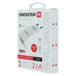 SWISSTEN TRAVEL CHARGER SMART IC, CE WITH 2x USB 2,1 A POWER WHITE + DATA CABLE SWISSTEN USB / MICRO USB 1,2 M WHITE